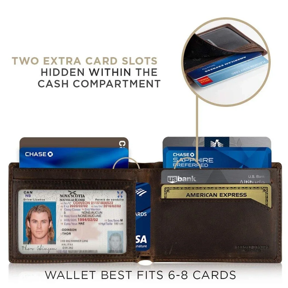 SERMAN Men's Brown BRANDS Slim Bifold Wallet RFID Blocking BROWN ELITE